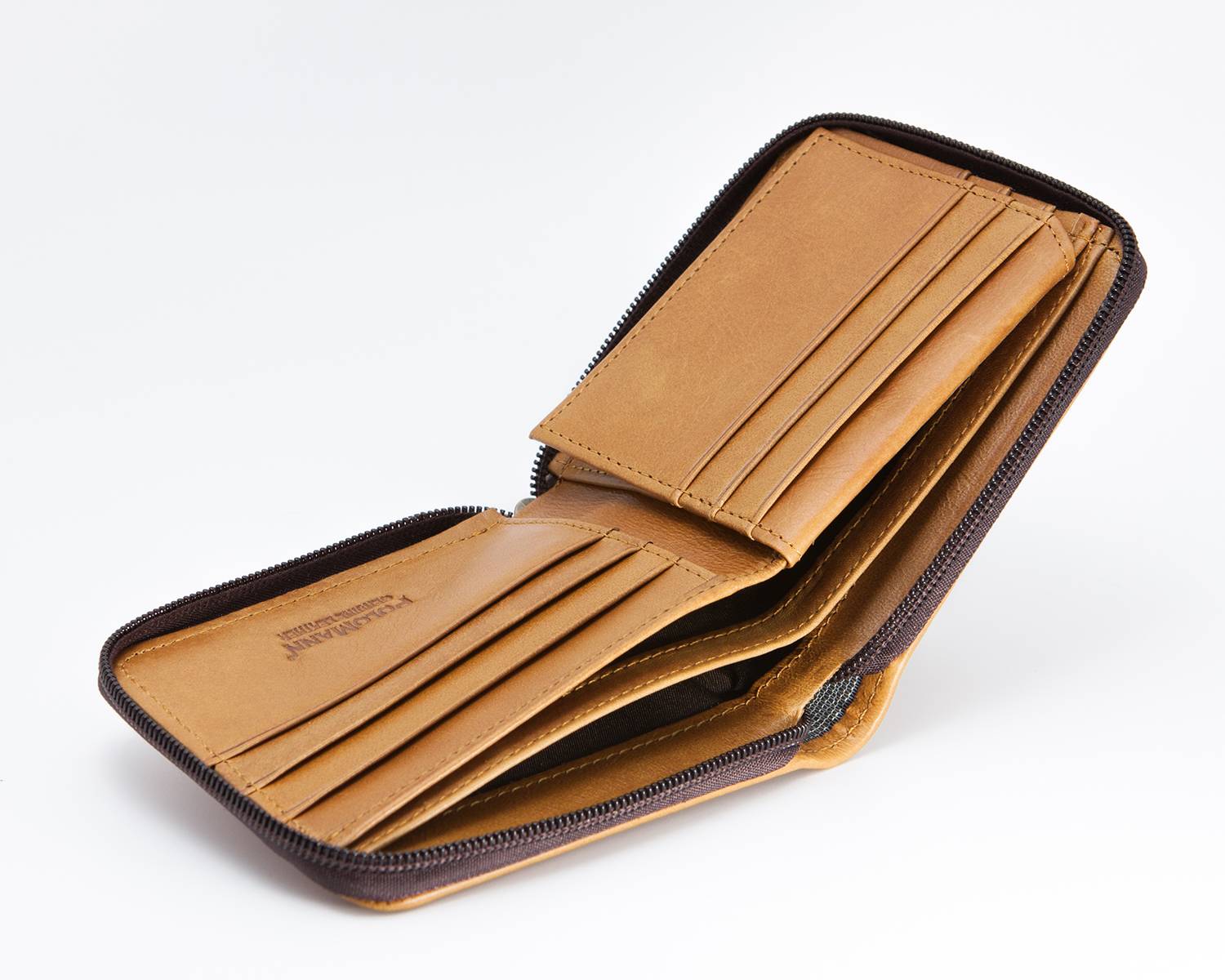 POLOMANN Genuine Cowhide Leather BiFold Zip Wallet 1003 Series Design C